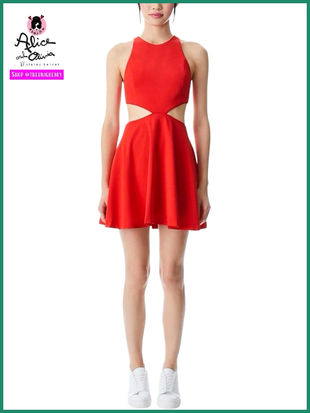 Alice + Olivia Cara Red Fit & Flare Cut Out Mini Dress